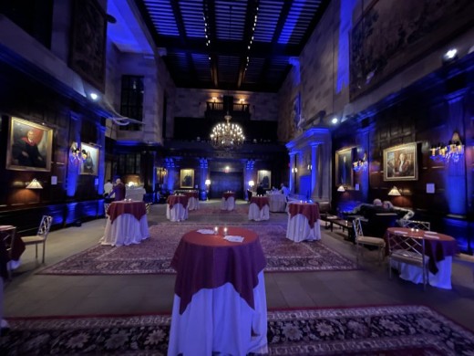 Blue Uplights in Harvard Hall