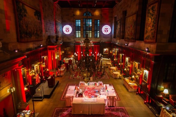 Red Uplights, Stage & Bar Lighting, Harvard Gobos - Photo by Hechler Photographers