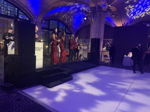 16'x16' Stage on Extension with Black Carpet, Black Skirting, Black Acrylic Facade & Stairs 2